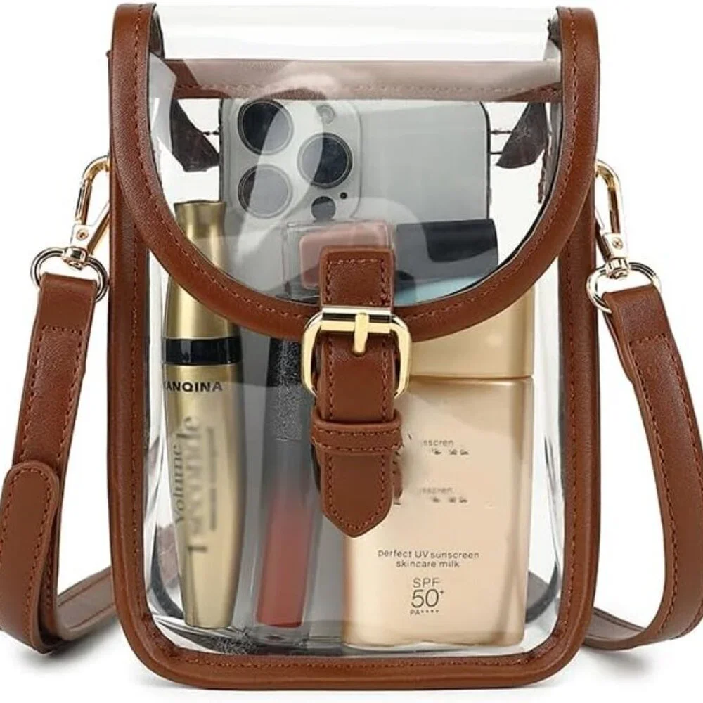 Small Clear Purse Faux Leather Crossbody Stadium Bag for Concerts Events